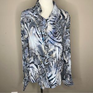 Karen Kane Snakeskin Print High-Low Tie Waist Buttoned Down Shirt